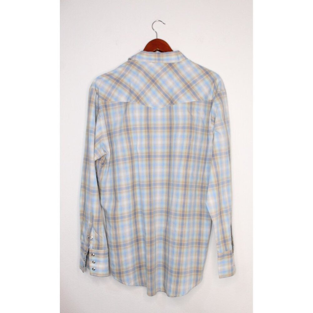 Roper Men's Cowboy Shirt L Blue Tan Plaid Western Pearl Snap Casual Fit Relaxed - Picture 5 of 15